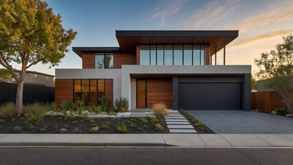 Contemporary two-level home design showcasing modern architecture and stylish living spaces with ample natural light and open floor plan