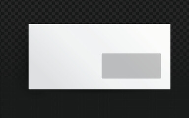 Realistic vector graphic of a white horizontal window envelope. Isolated paper object perfect for mail, communication, business, or mockup design projects. Transparent background.
