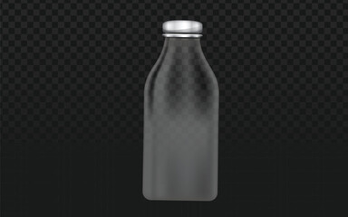 Realistic vector graphic of an empty clear glass bottle with silver cap. Isolated object perfect for packaging mockups, beverage themes, or clean design projects. Transparent background.