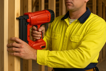 Man using power drill in home workshop