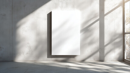 Vertical blank white poster mockup on soft textured plain wall