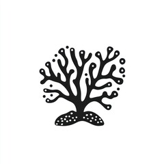 Obraz premium Simple black coral illustration, ocean life, white background, design element