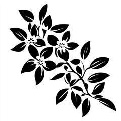 Black silhouette of flowering branch, isolated on white, for design