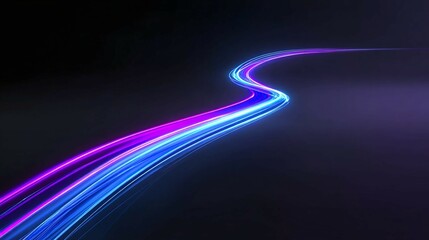 Abstract light trails blue and purple on a dark background flowing motion.