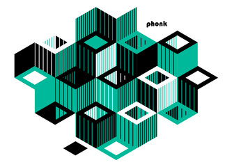 Isometric 3D cubes vector abstract geometric background, abstraction art polygonal graphic design wallpaper, cubic shapes and forms composition lowpoly style.