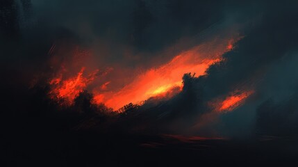 Fototapeta premium Fiery Sunset: A Dramatic Sky Painting