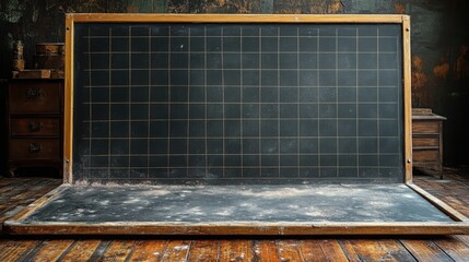 Traditional school chalkboard with faint grid lines visible, empty surface with minimal chalk residue, natural daylight illumination