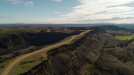 Aerial View Desert Road Cliffside Canyon Landscape