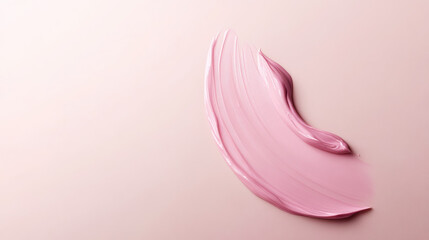 Close-up of smooth pink cosmetic cream or makeup foundation smeared on a soft beige background. Generative AI