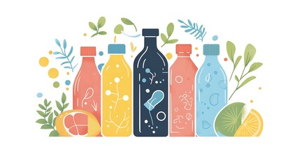 Colorful Bottled Drinks  Herbs.