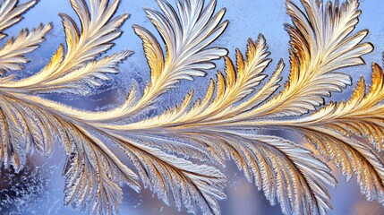 Frosty winter window patterns with intricate golden ice crystals delicate beauty and abstract design creating a cool seasonal atmosphere