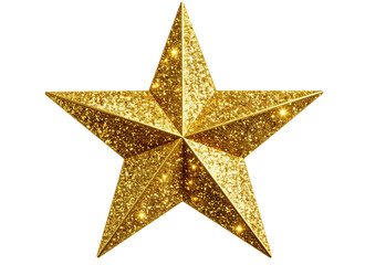 Radiant Golden Star with Glitter Effect, Transparent Background
