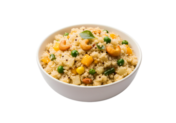 Delicious Upma Recipe Indian Breakfast Dish with Shrimp  Vegetables on Transparent background