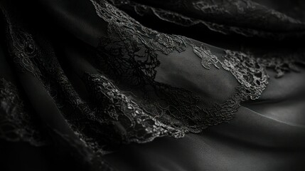 Dark, flowing fabric with delicate lace trim