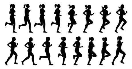 Fototapeta premium Woman running step by step, Run, running people silhouette, Silhouette Of Female Runner 