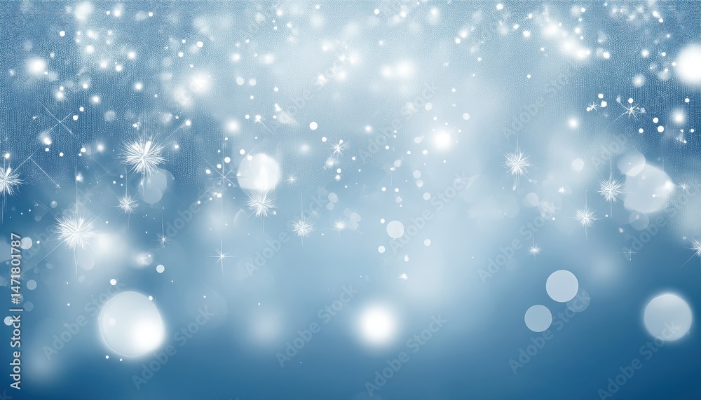 Aufkleber ethereal blue sparkle background with soft bokeh lights and starbursts ideal for winter web design, 