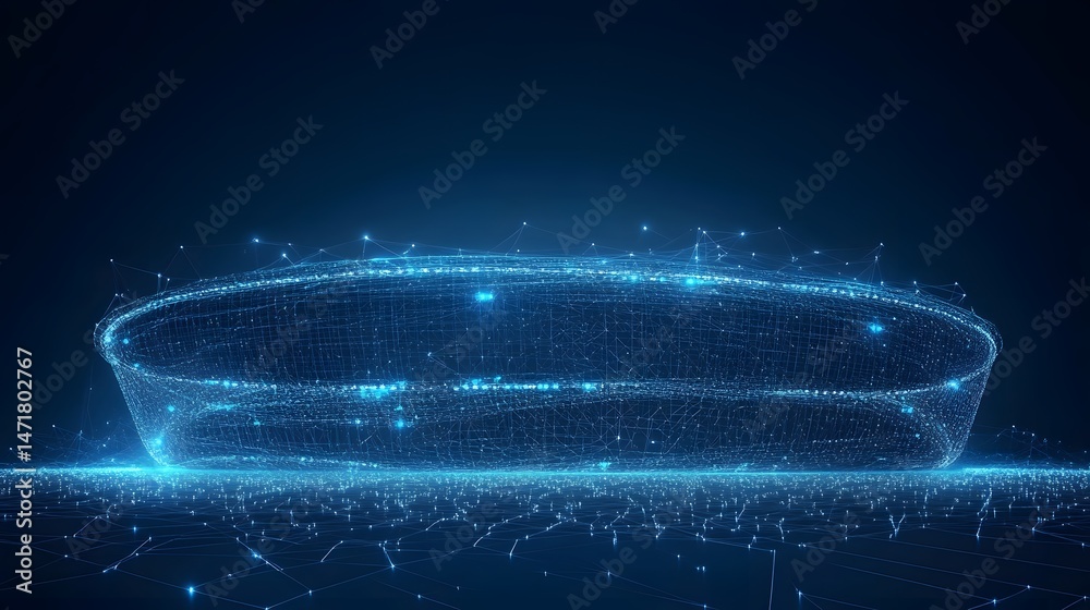 Aufkleber A luminous, intricate network glows against a dark blue canvas, representing data flows and digital connections. The web of light evokes complexity. Abstract dark blue wireframe.