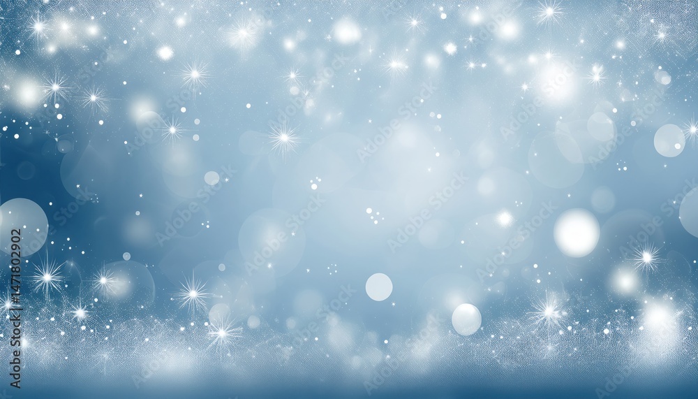 Aufkleber ethereal blue sparkle background with soft bokeh lights and starbursts ideal for winter web design, 