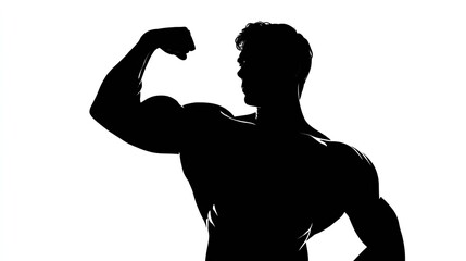 Fototapeta premium Silhouette of a bodybuilder flexing their biceps, a simple vector logo on a white background, in black and white
