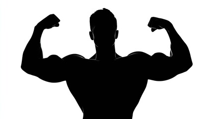 Fototapeta premium Silhouette of a bodybuilder flexing their biceps, a simple vector logo on a white background, in black and white