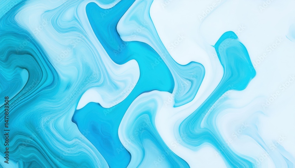 Aufkleber fluid aqua marble texture in swirling turquoise and white tones for abstract web design, modern bran
