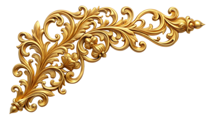 Antique gold corner frame isolated on white background, png
