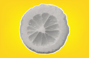 Lemon slice. Citrus tropical fruit with halftone texture. Sour raw fresh food. Isolated lemon on yellow background for modern art collage design. Vector paper cut element.