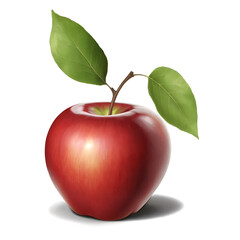 Crisp Delight: Fresh Red Apple with Leaf on Transparent Background