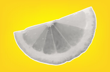 Whole lemon. Citrus tropical fruit with halftone texture. Sour raw fresh food. Isolated lemon on yellow background for modern art collage design. Vector paper cut element.