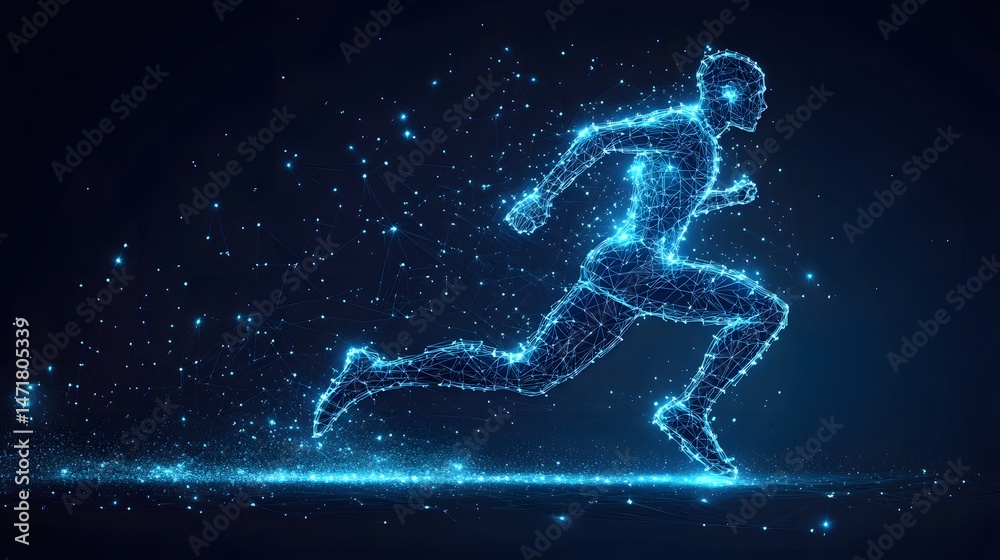 Aufkleber dynamic, luminous runner visualized as a futuristic network of light. motion and energy captured in 