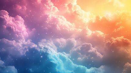 Colorful, rainbow, clouds, sky, dream, fantasy, surreal atmosphere with magical bright tones new beautiful stock image illustration AI