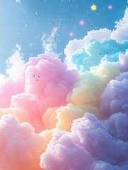 Colorful, rainbow, clouds, sky, dream, fantasy, surreal atmosphere with magical bright tones new beautiful stock image illustration AI