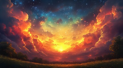 Colorful, rainbow, clouds, sky, dream, fantasy, surreal atmosphere with magical bright tones new beautiful stock image illustration AI