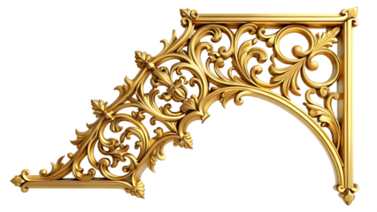 Antique gold corner frame isolated on white background, png
