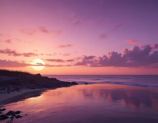 Obraz premium Stunning sunset; soft pinks and oranges blend into deep purple Serene horizon , serene, soft, view