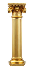 Antique gold and white color roman column isolated on white background, for theater or decor, png