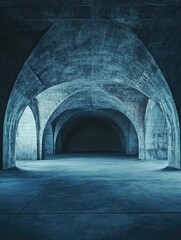 Obraz premium Concrete arched tunnel, dark