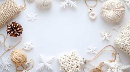 Cozy Winter Wonderland, Knitted Decor and Snowflakes Frame