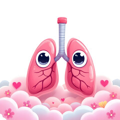 Fototapeta premium A funny cartoon character, a 3D render of a man with a lungs symbol sign, exudes cute, playful fun