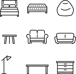 Modern furniture icon set , minimalist linear style for home decor projects
