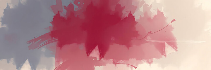 Abstract watercolor painting of red maple leaves in various shades of red and gray.
