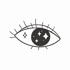 Mystical Eye with Stars, Line Art Illustration