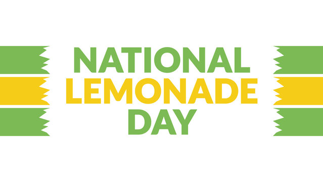 National Lemonade Day text with side lines on a White background.