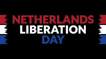 Netherlands Liberation Day text with side lines on a black background. Which is observed every year in May to celebrate Netherlands Liberation Day.
