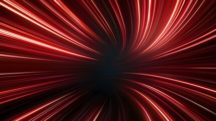 The image contains an abstract design of glowing red lines converging towards a dark center, creating a vortex or tunnel effect.