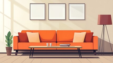 Sunny Living Room Orange Sofa.