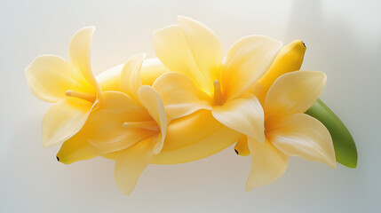Fototapeta premium Vibrant arrangement of yellow flowers and bananas creates cheerful and fresh composition, perfect for brightening any space