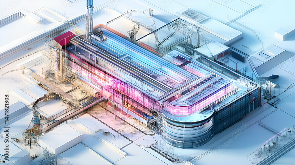 Aufkleber isometric view of a modern industrial factory complex