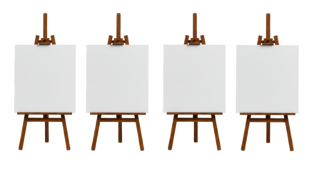 Four canvases stand awaiting artistic visions