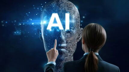 Professional Encountering Advanced AI Interface, Symbolizing the Integration of Artificial Intelligence in Business and Technology